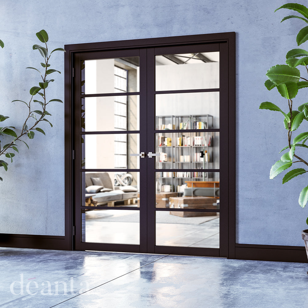 Product black Shoreditch clear glazed internal door with double glass panels