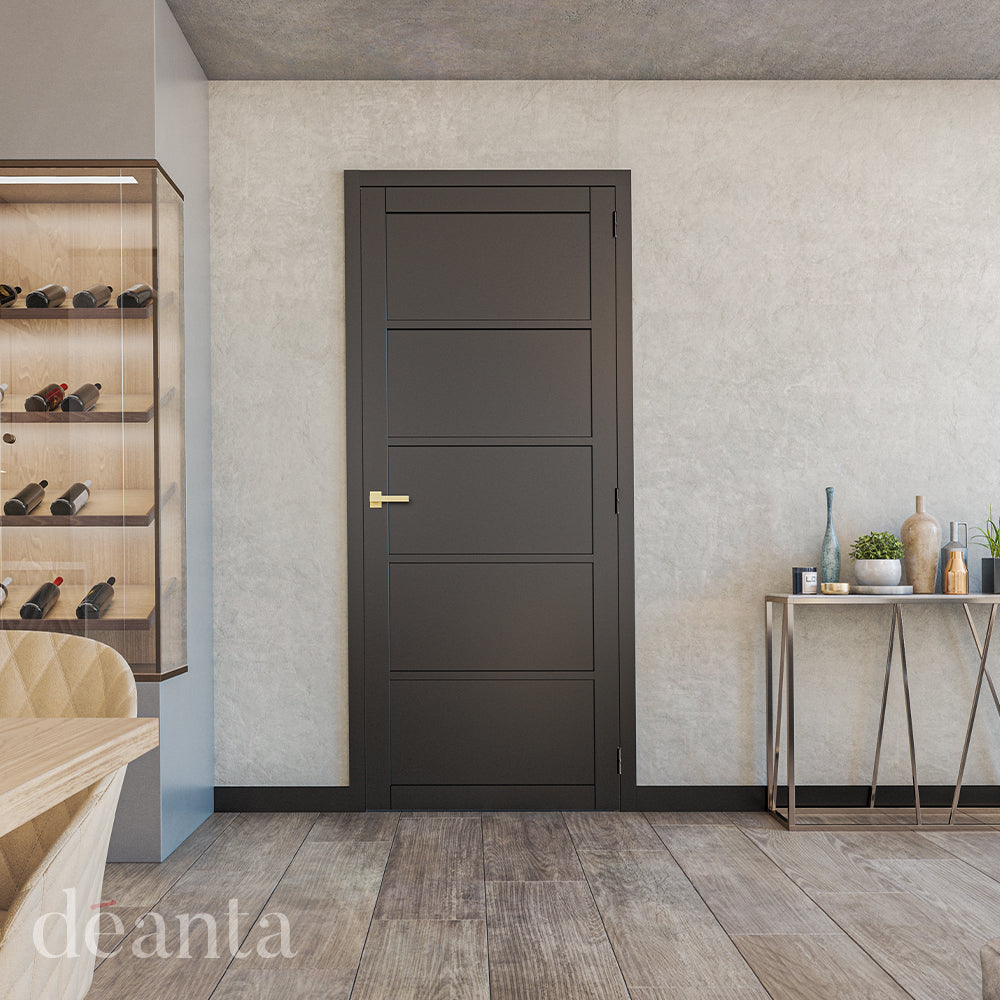 Lifestyle black Shoreditch solid internal door in a modern interior with neutral decor