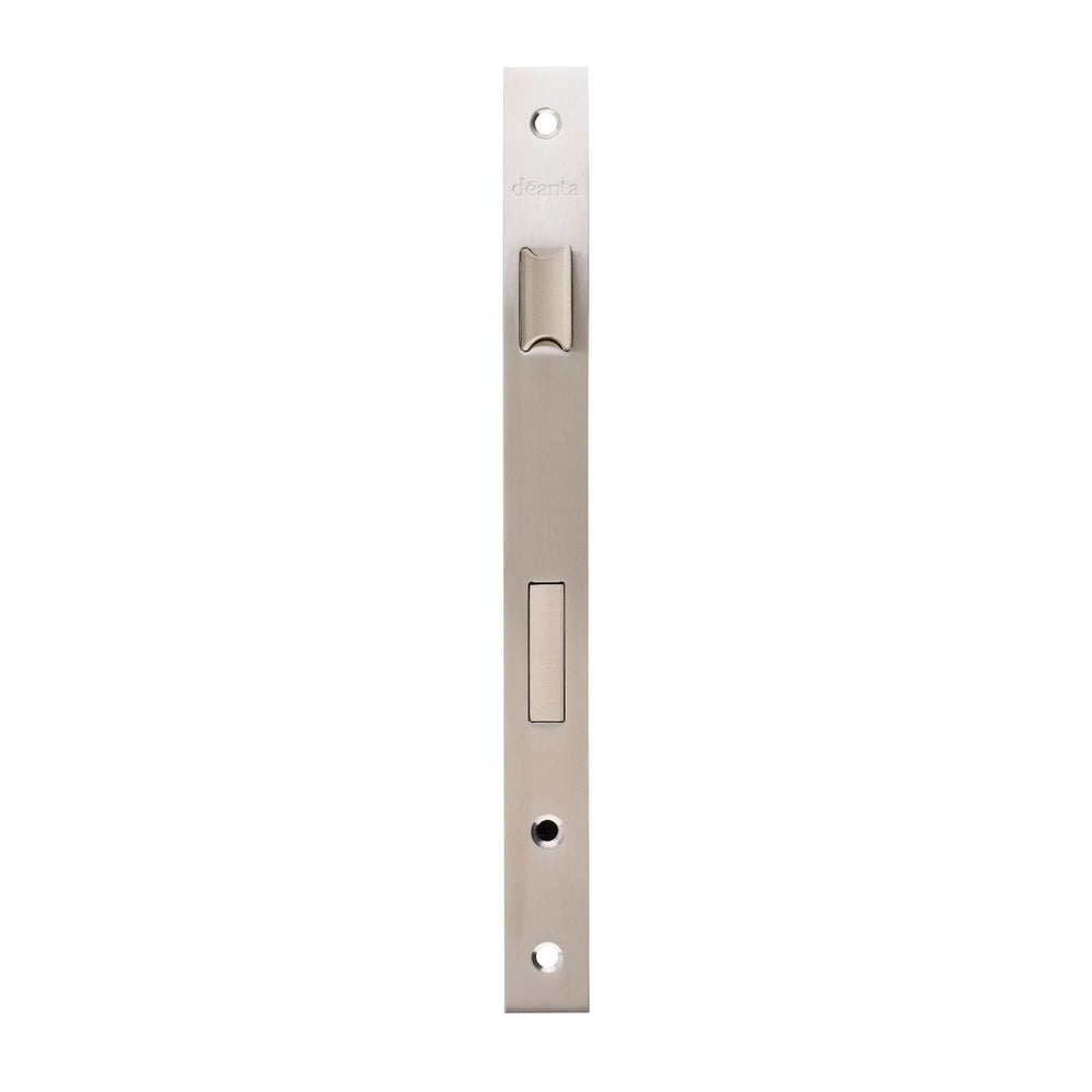 Product satin nickel slim euro profile sash lock faceplate on white background