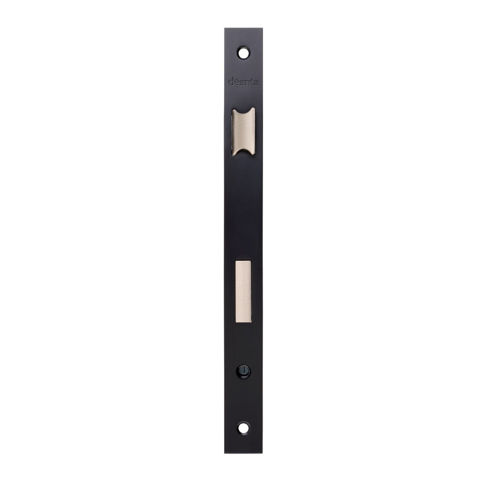 Product black slim euro profile sash lock faceplate on white background