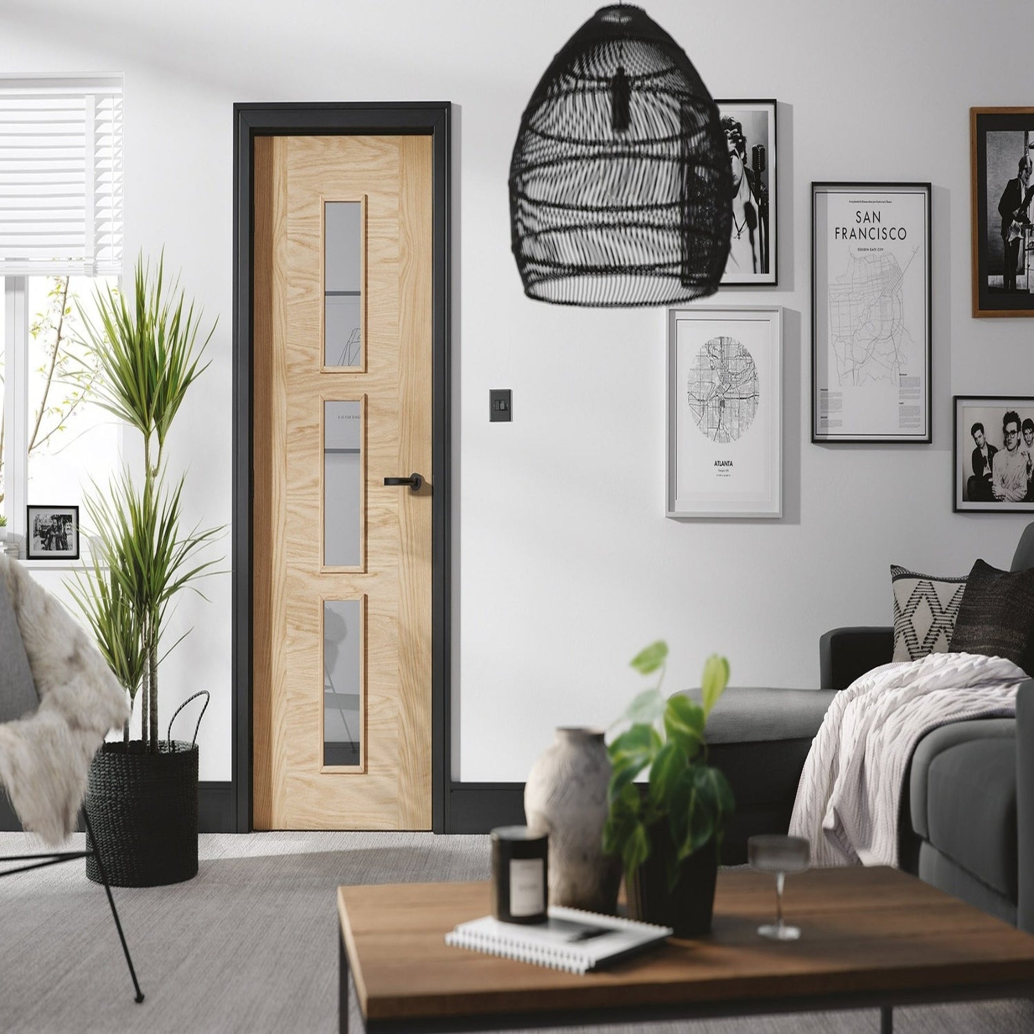 Sofia Prefinished Oak 3L Glazed Internal Door - Lifestyle Image 1