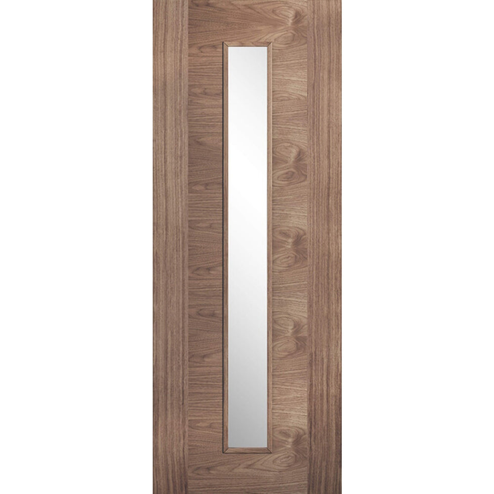 Product Sofia prefinished walnut glazed internal door with single clear panel