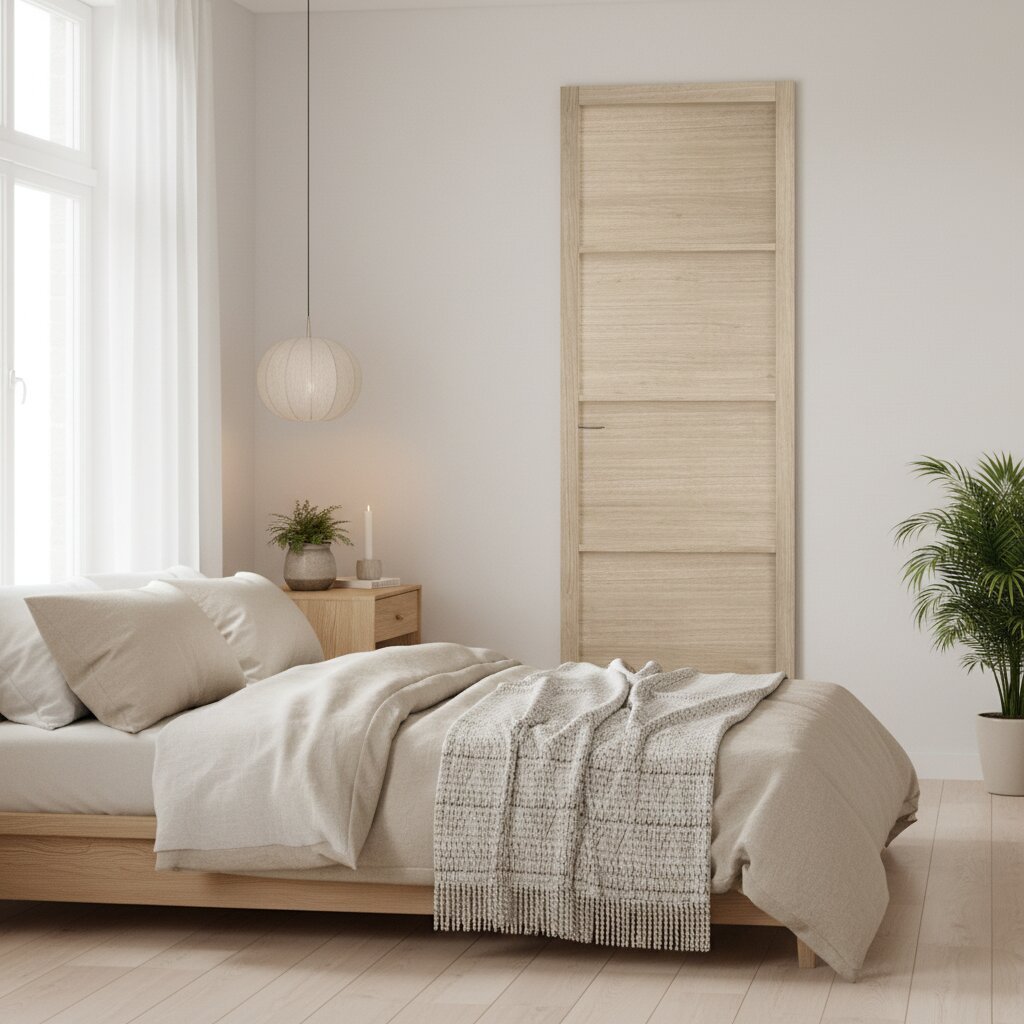 Product prefinished blonde oak Soho four-light internal door with solid vertical panels
