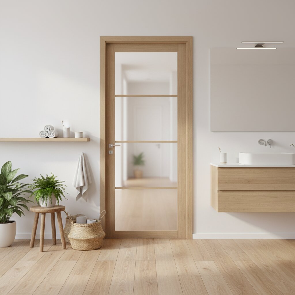 Product prefinished blonde oak Soho four-light glazed door with slim clear glass panels