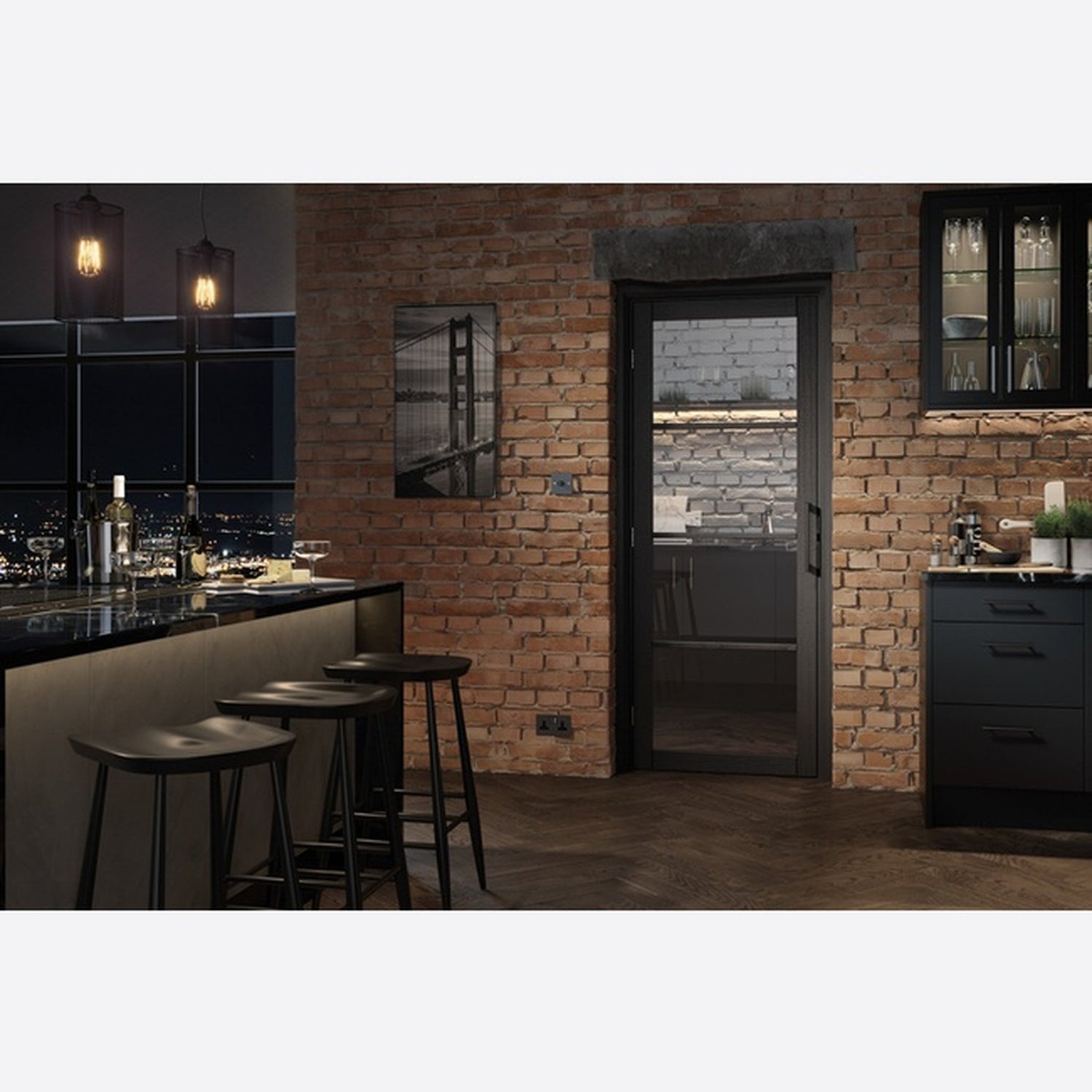 Soho 4P Dark Charcoal Clear Glazed Internal Door - Lifestyle Image 1