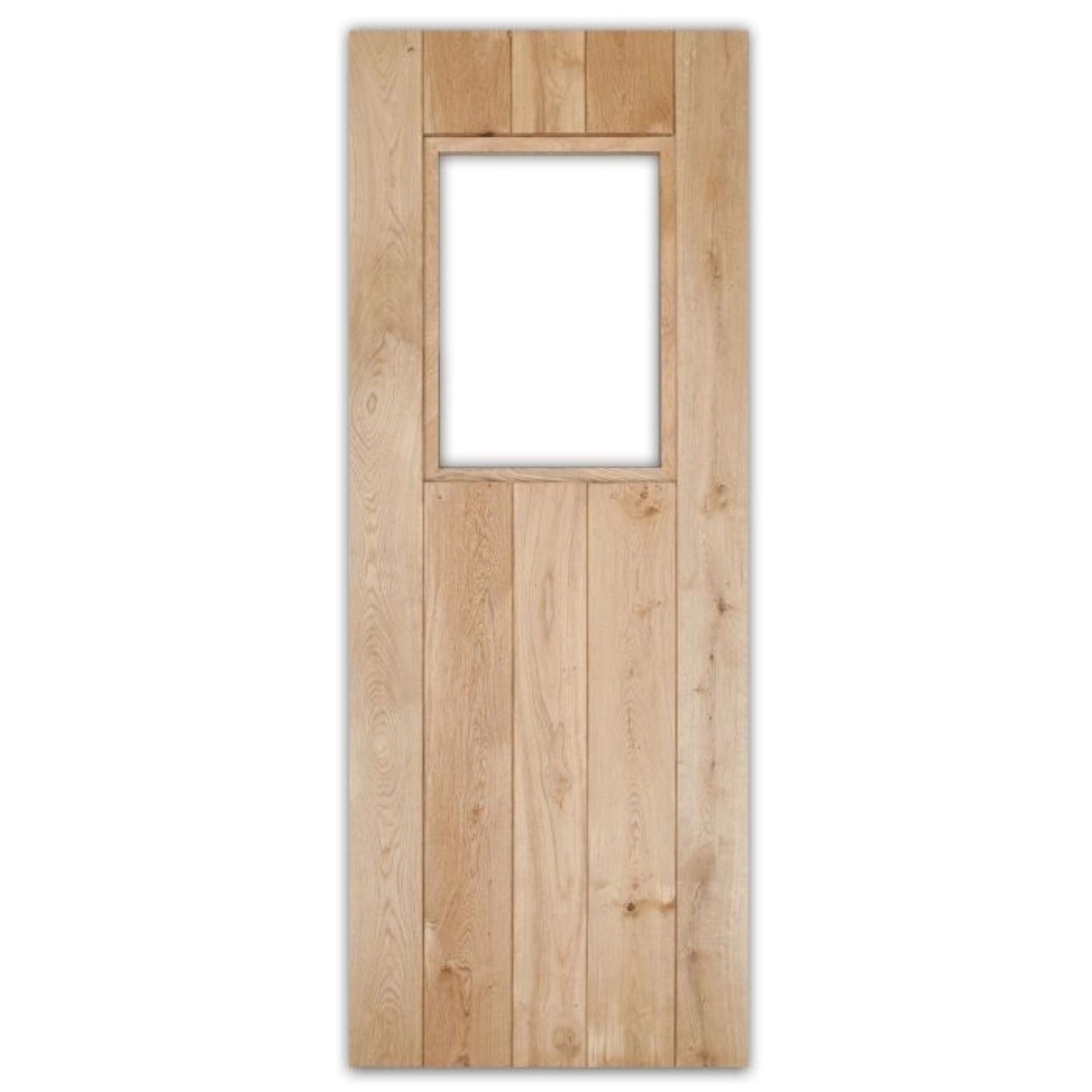 Solid Oak 3 Ledge Glazed Rustic V Groove Cottage Door
