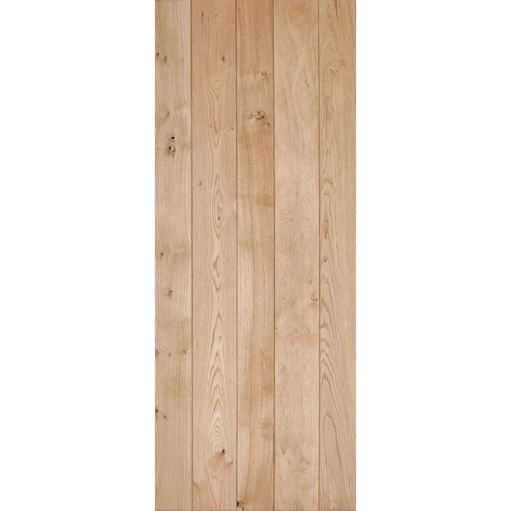 Product close-up of solid oak rustic ledged door detail
