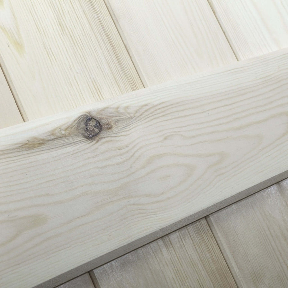 Product close-up of solid pine unglazed V groove internal door grain