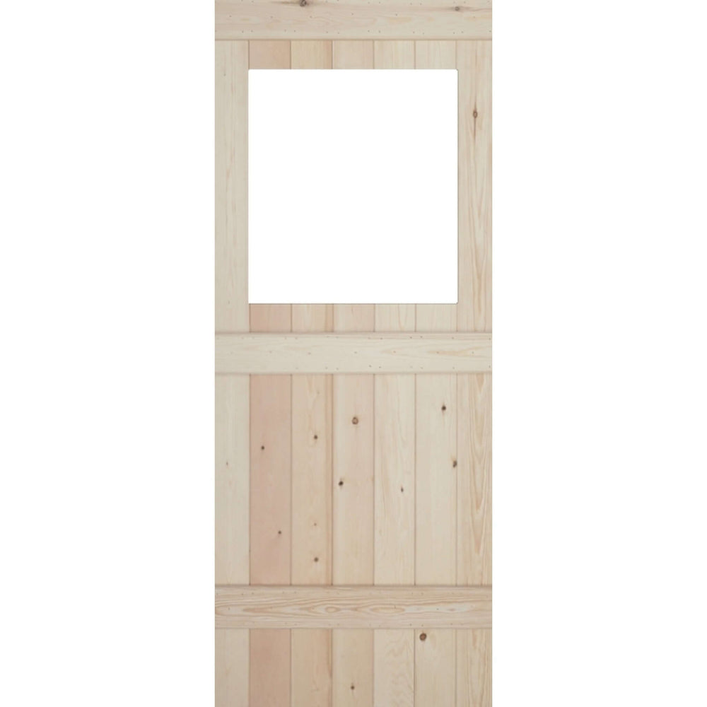 Product solid pine three ledge unglazed V groove internal door with window opening