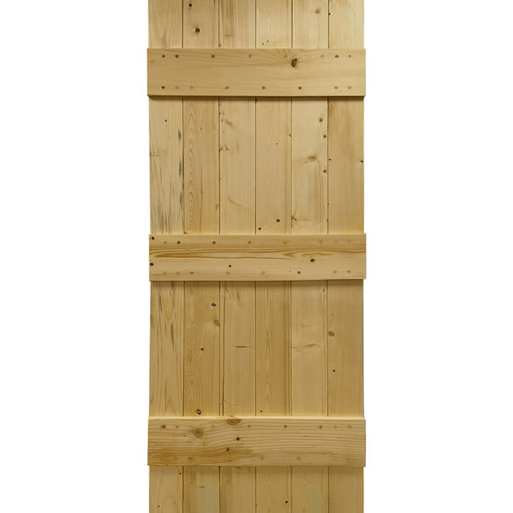 Product solid pine barn door with vertical planks and horizontal ledges