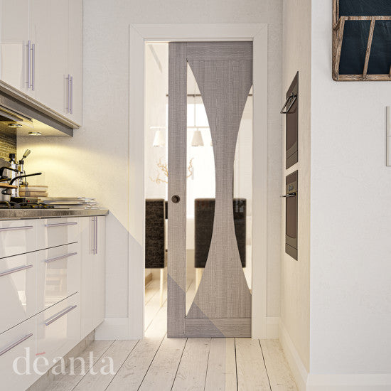 Product Sorrento light grey ash glazed internal door in a room setting