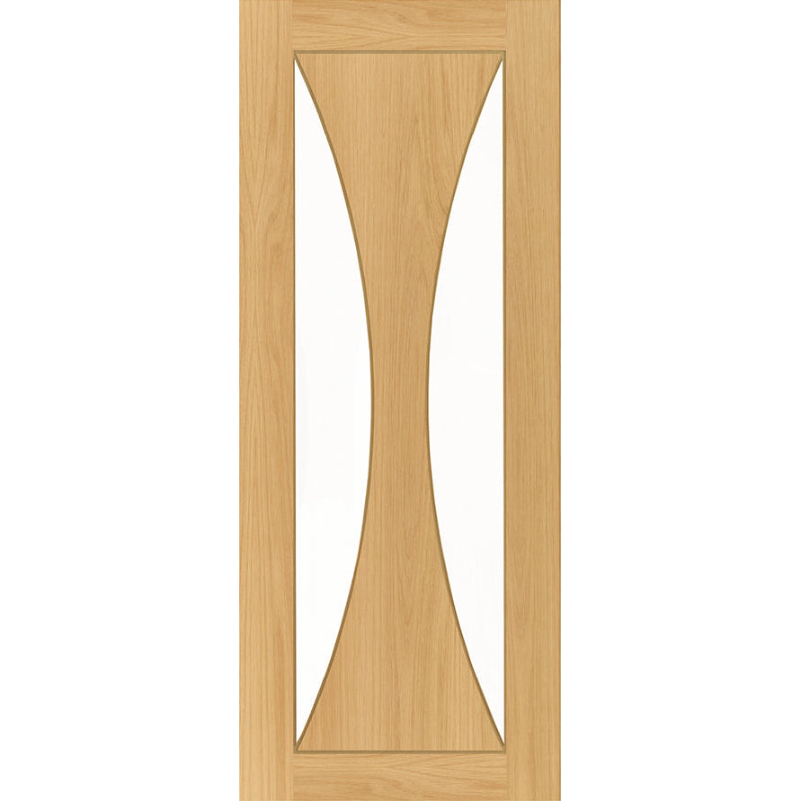 Product Sorrento oak clear glazed internal door with horizontal grooves, front view