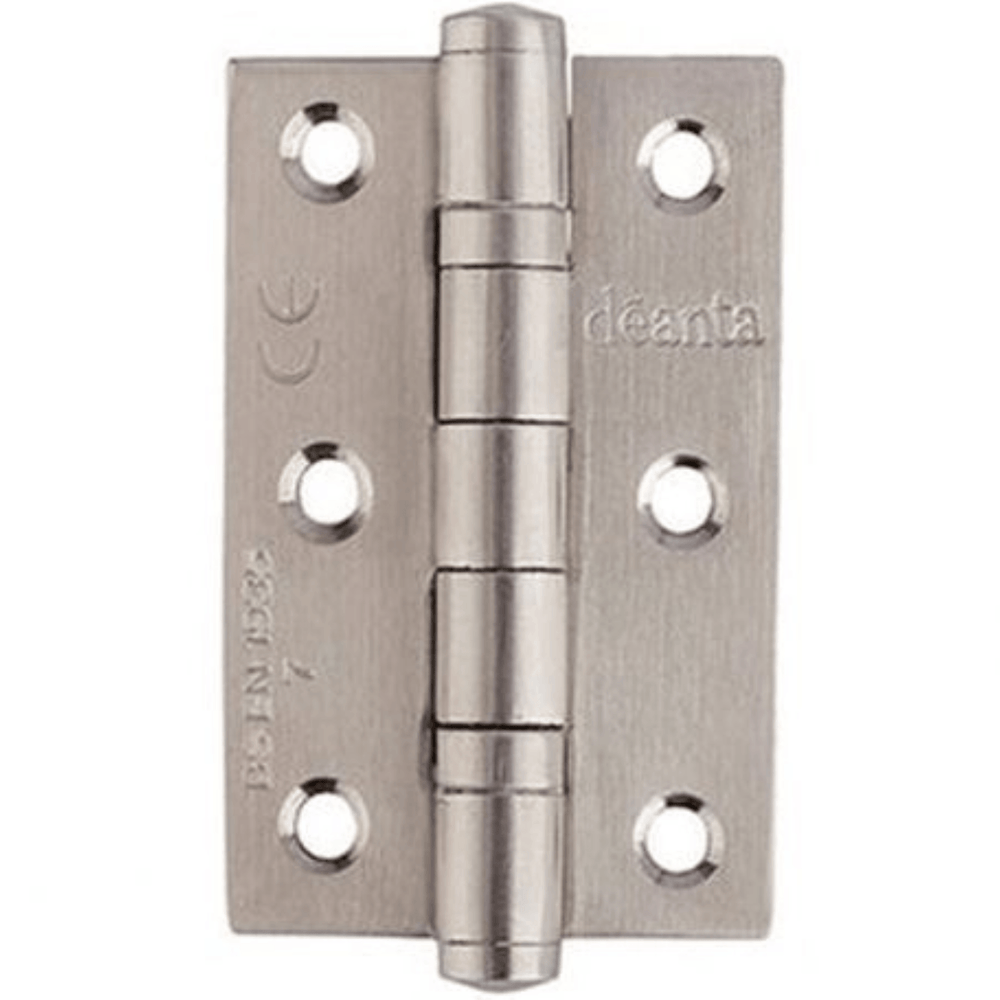 Product silver square hinge pair with countersunk screw holes