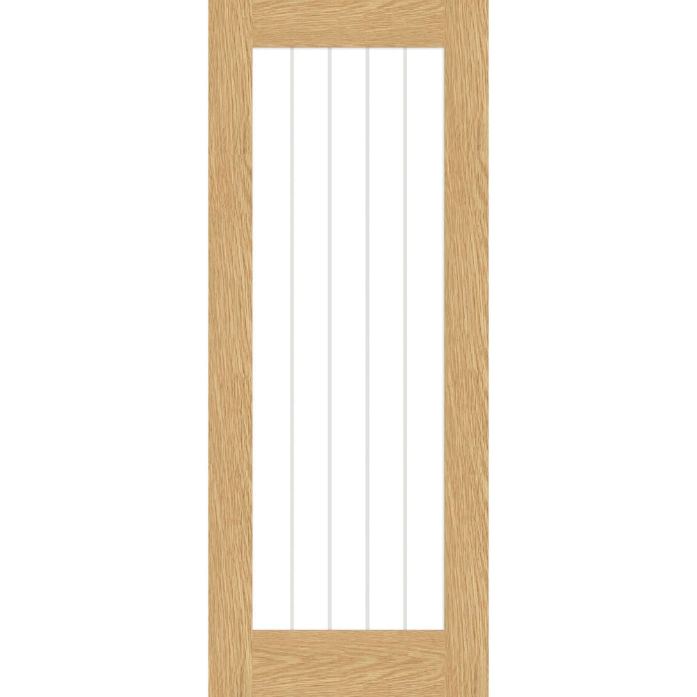 Product Suffolk glazed oak internal door with vertical panels and clear glass pane