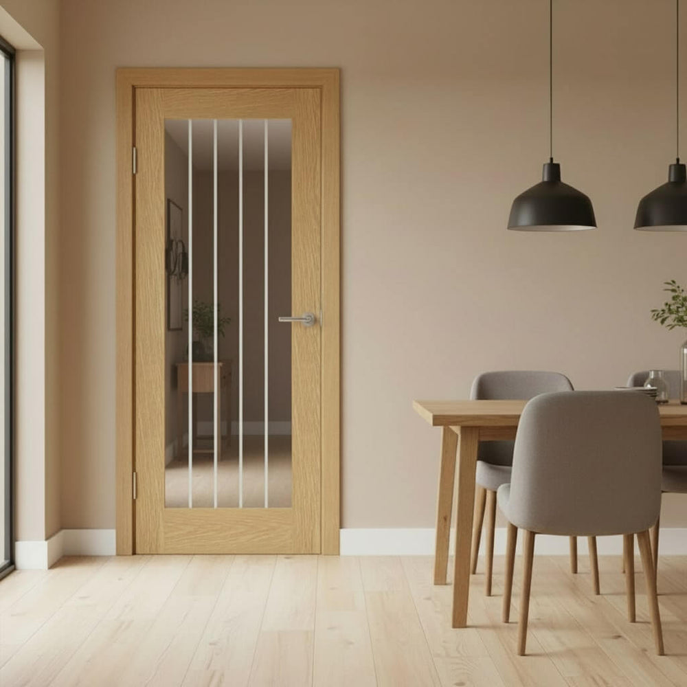 Lifestyle Suffolk glazed oak internal door in a traditional room setting