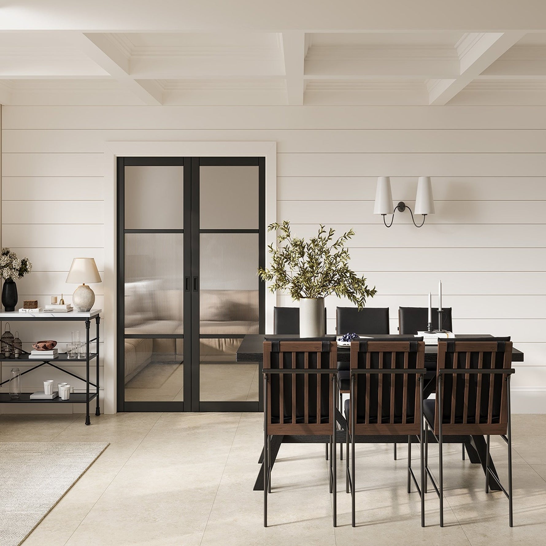Sutton Black Prefinished Reeded Glazed Door - Lifestyle Image 1