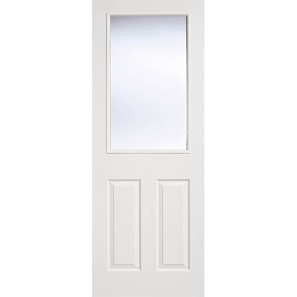 Product textured two-panel one-light white moulded glazed internal door