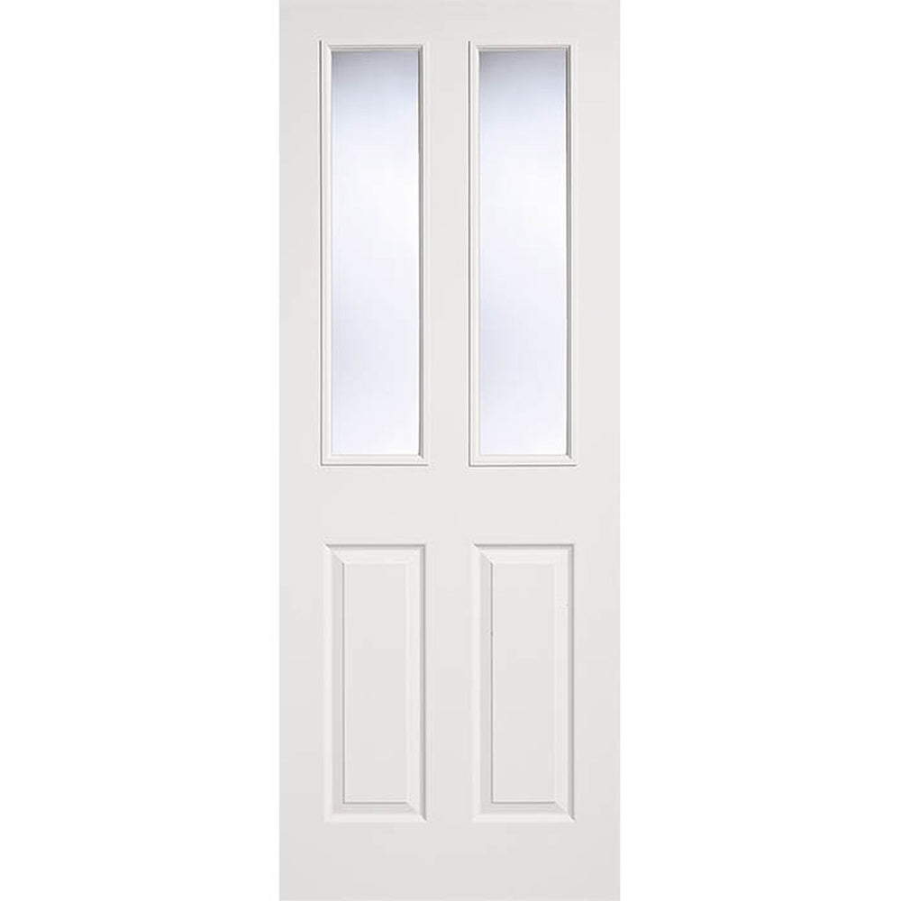 Product textured two-panel two-light white moulded glazed internal door