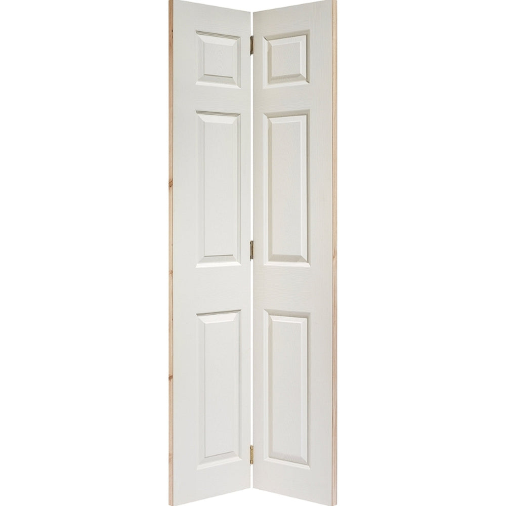 Product textured 6 panel white bifold door