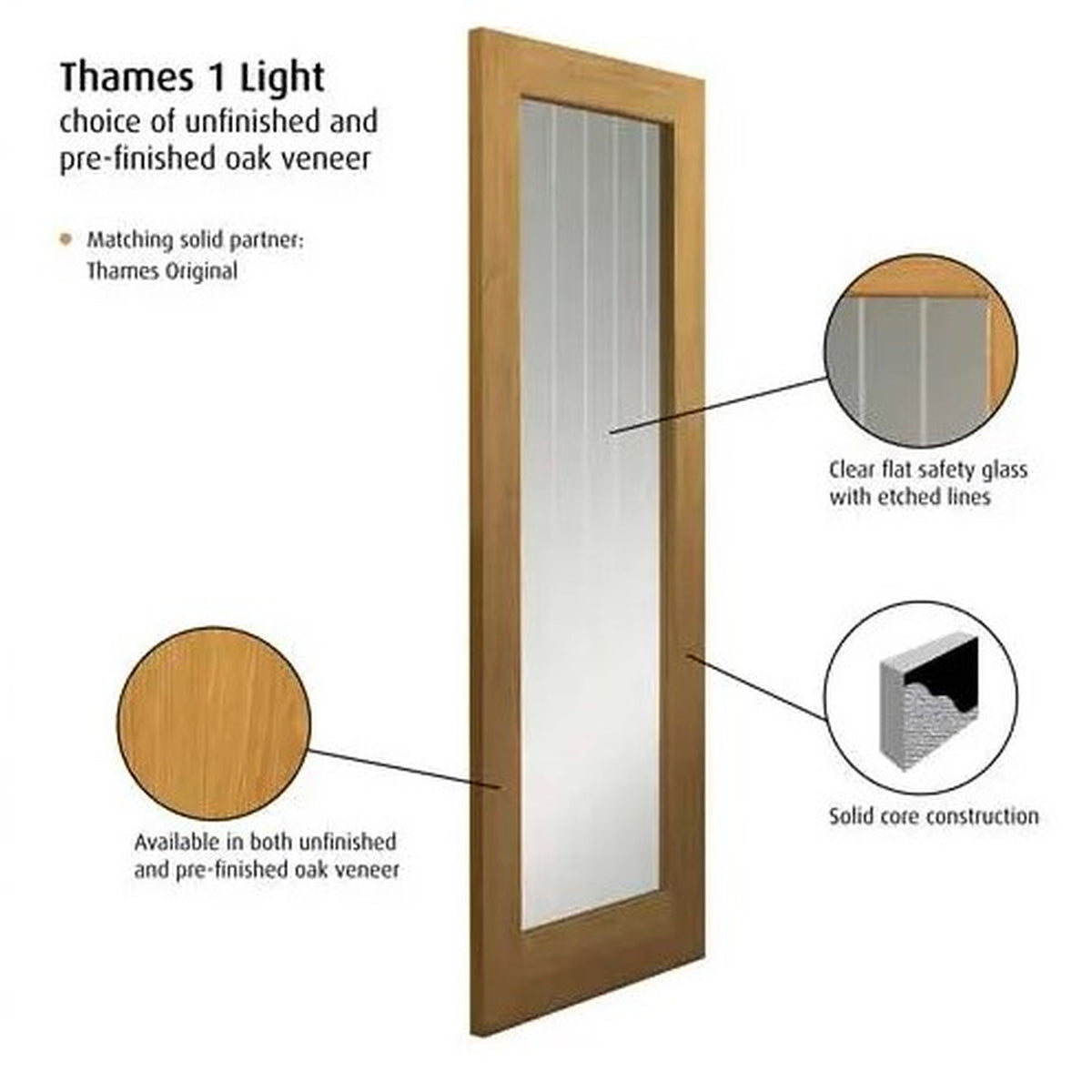 Thames 1 Light Prefinished Oak Internal Door - Lifestyle Image 3