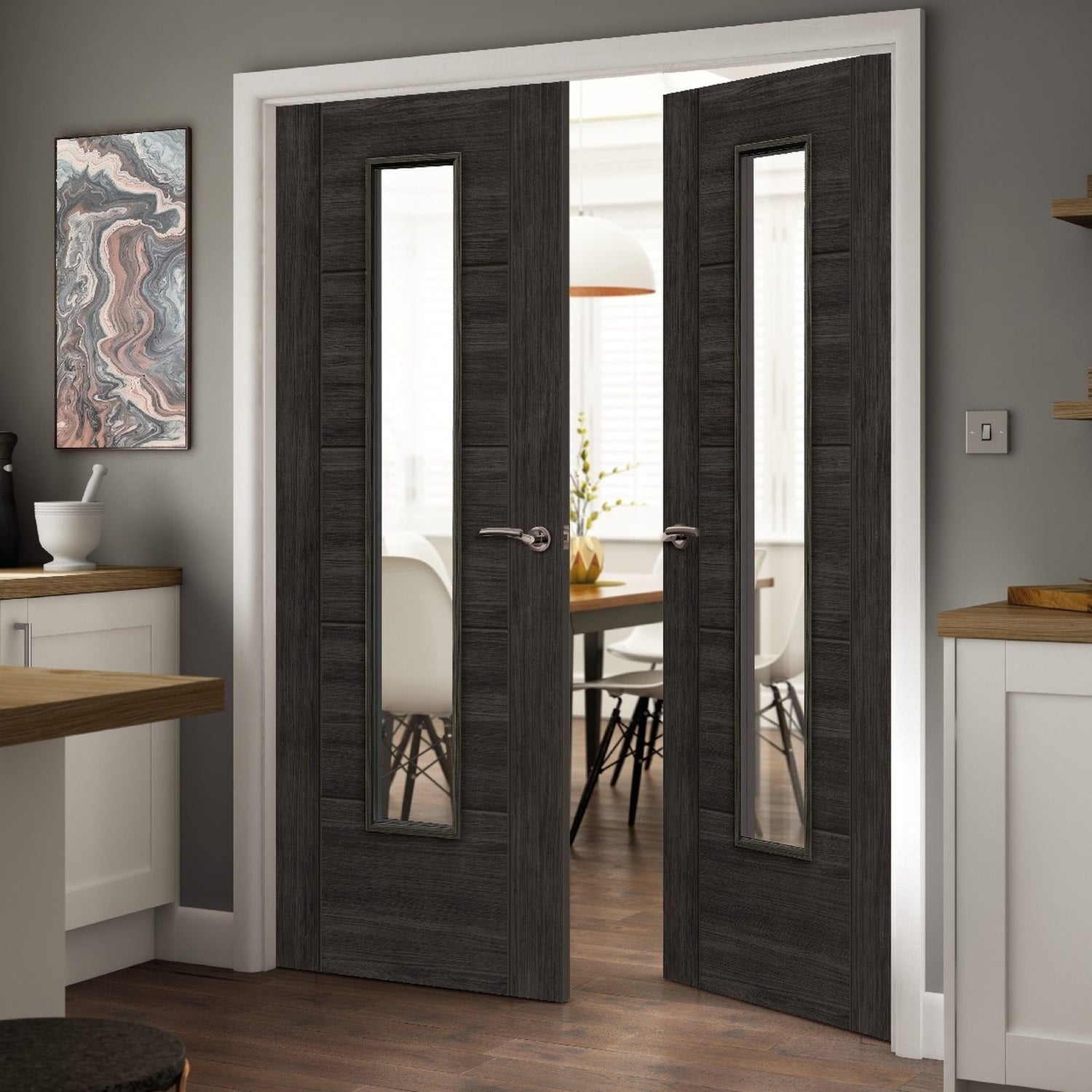 Tigris Cinza Glazed Dark Grey Laminate Internal Door - Lifestyle Image 1