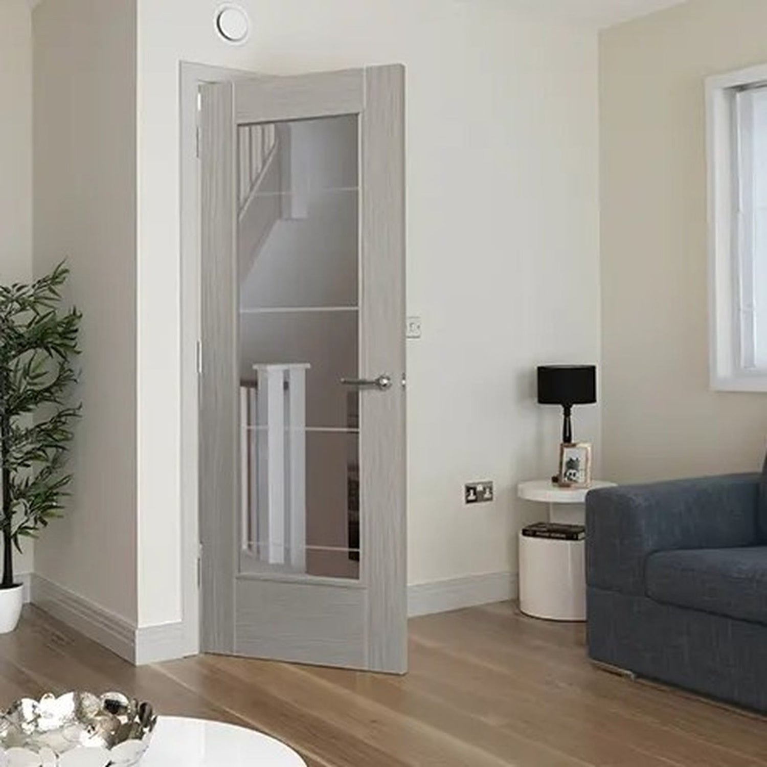 Tigris Light Grey Full Glazed Laminate Internal Door - Lifestyle Image 1