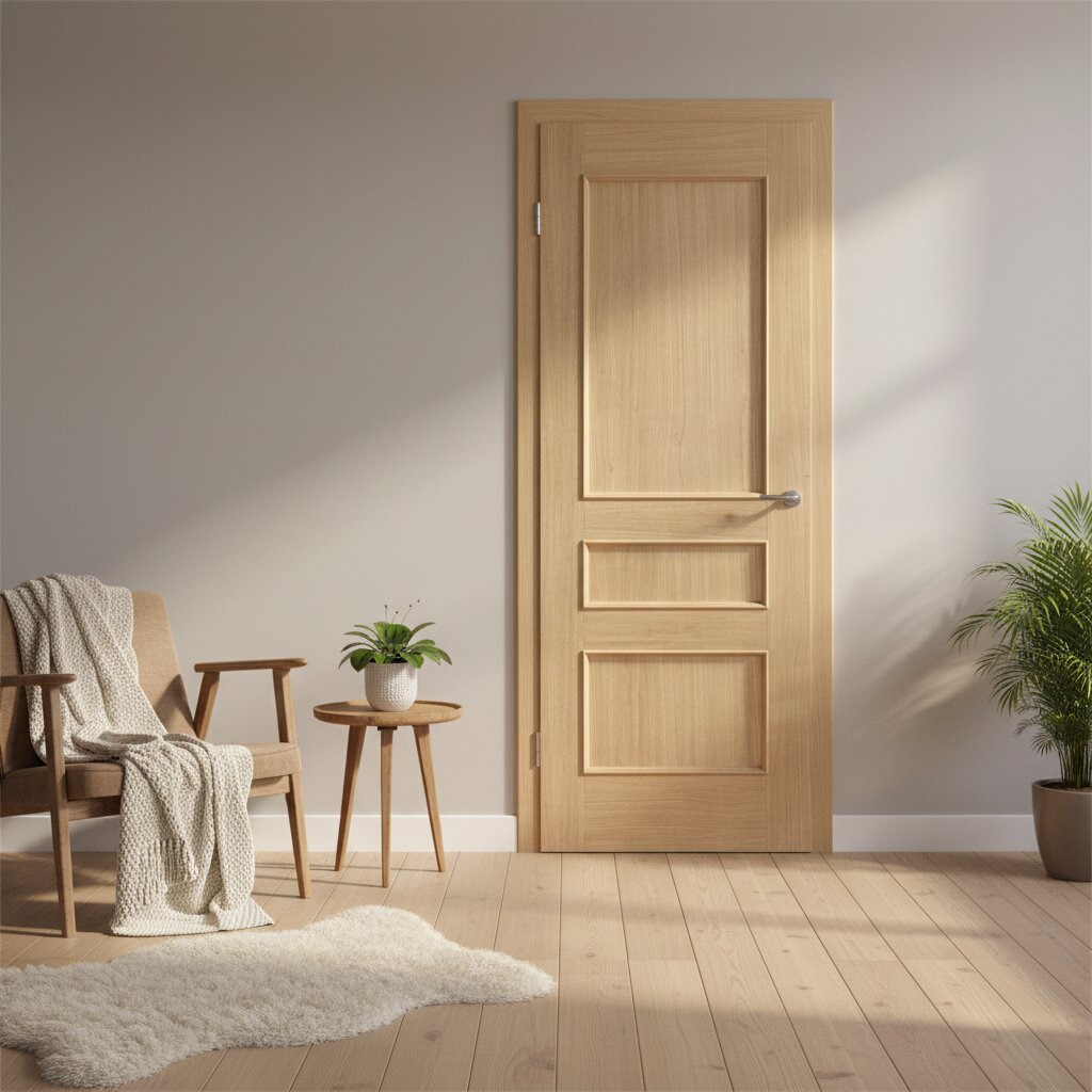 Product prefinished oak Toledo three-panel internal door with vertical raised panels