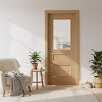 Lifestyle prefinished oak Toledo clear glazed door in a bright neutral living room