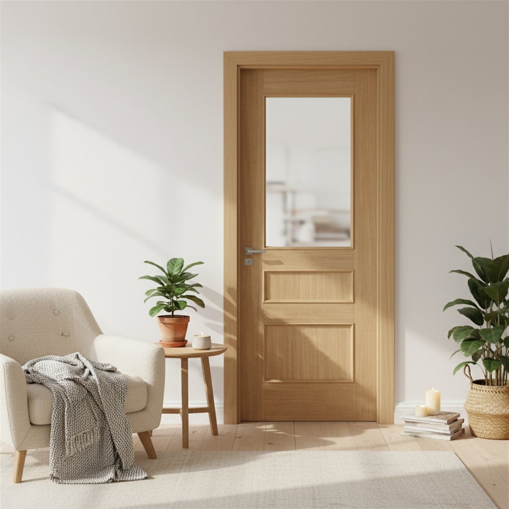 Lifestyle prefinished oak Toledo clear glazed door in a bright neutral living room