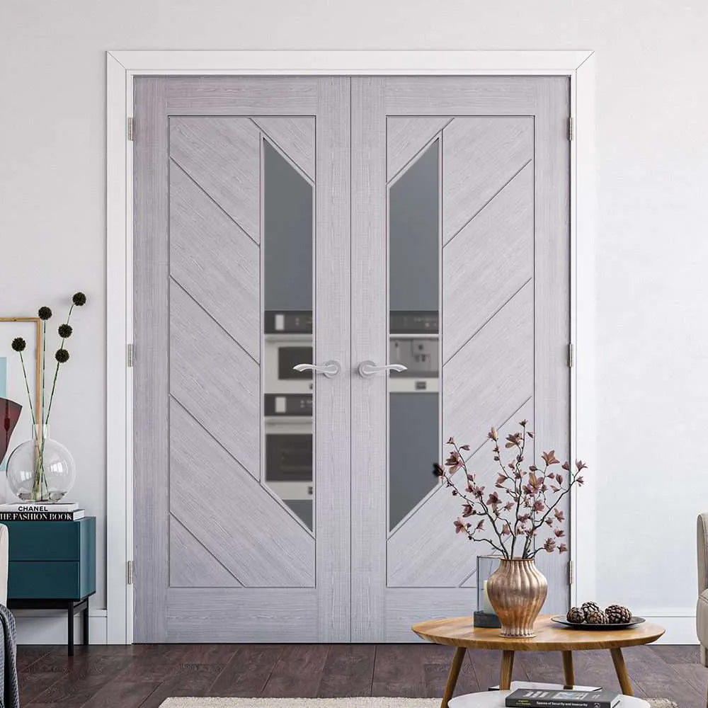 Lifestyle Torino glazed light grey ash double doors in a modern interior