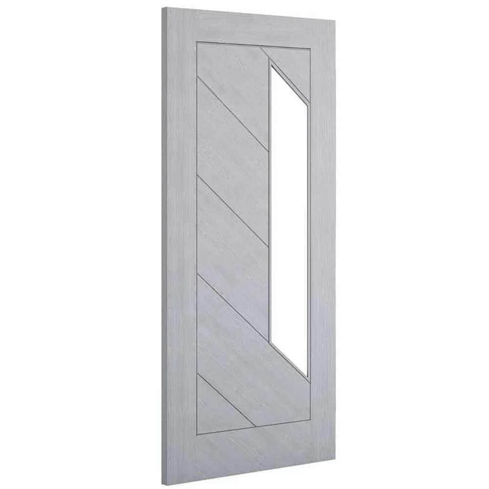 Product Torino glazed prefinished light grey ash internal door, angled view