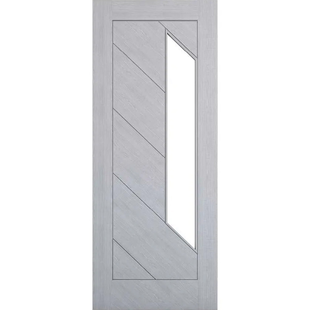 Product Torino glazed prefinished light grey ash internal door, front view