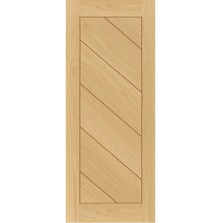 Torino oak FD30 fire door with a diagonal pattern, front view