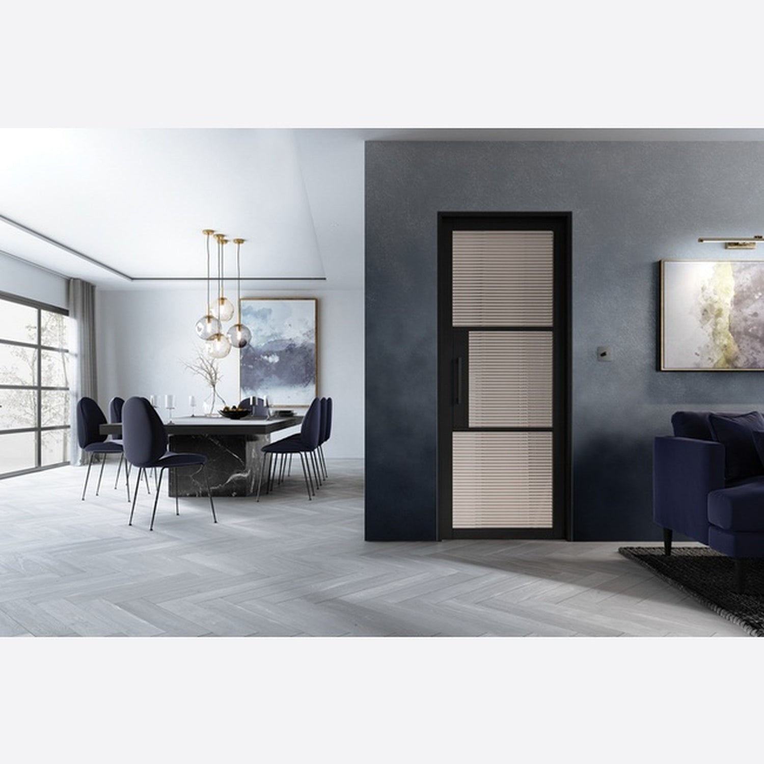 Tribeca Black 3L Glazed Reeded Internal Door - Lifestyle Image 1