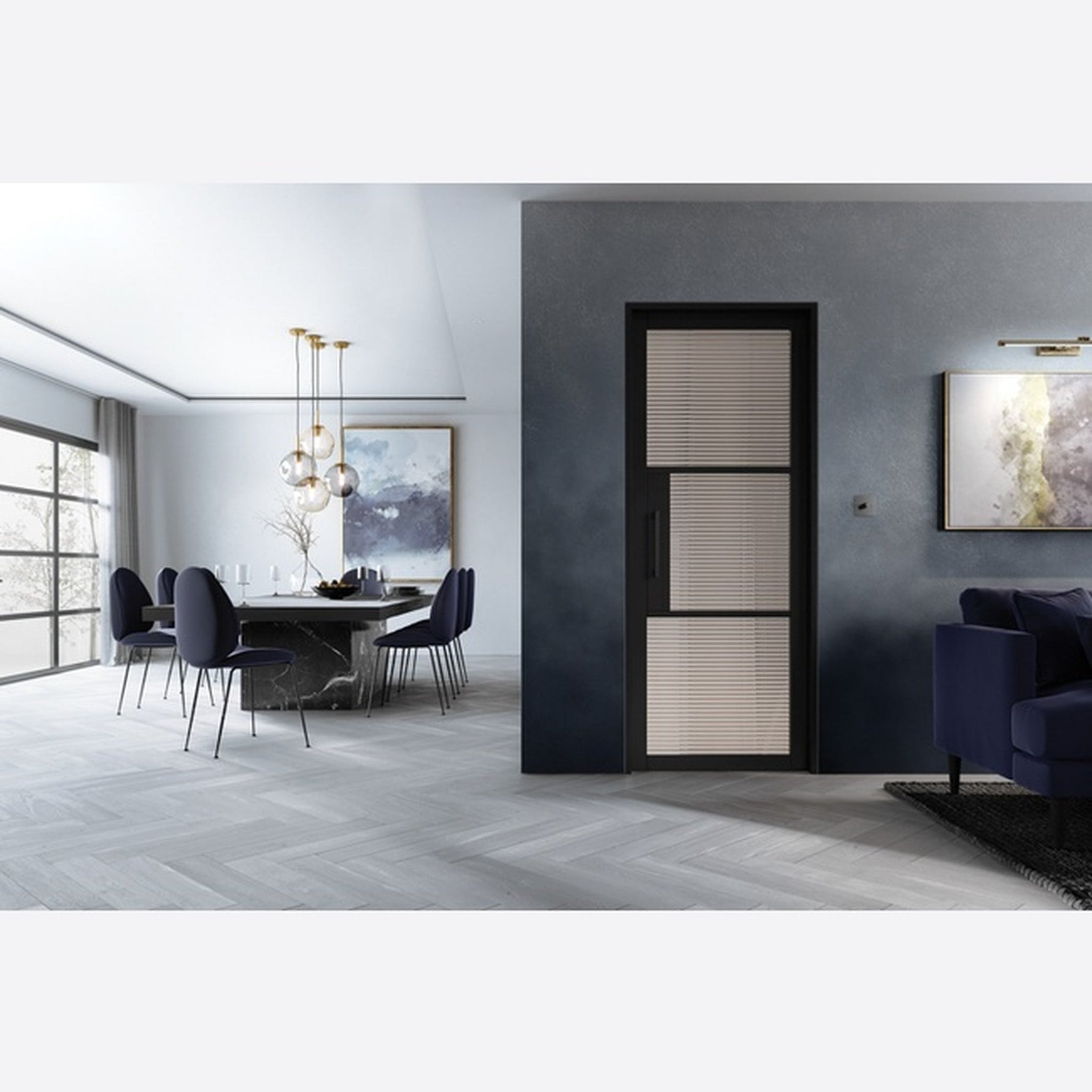 Tribeca Black 3L Glazed Reeded Internal Door - Lifestyle Image 1