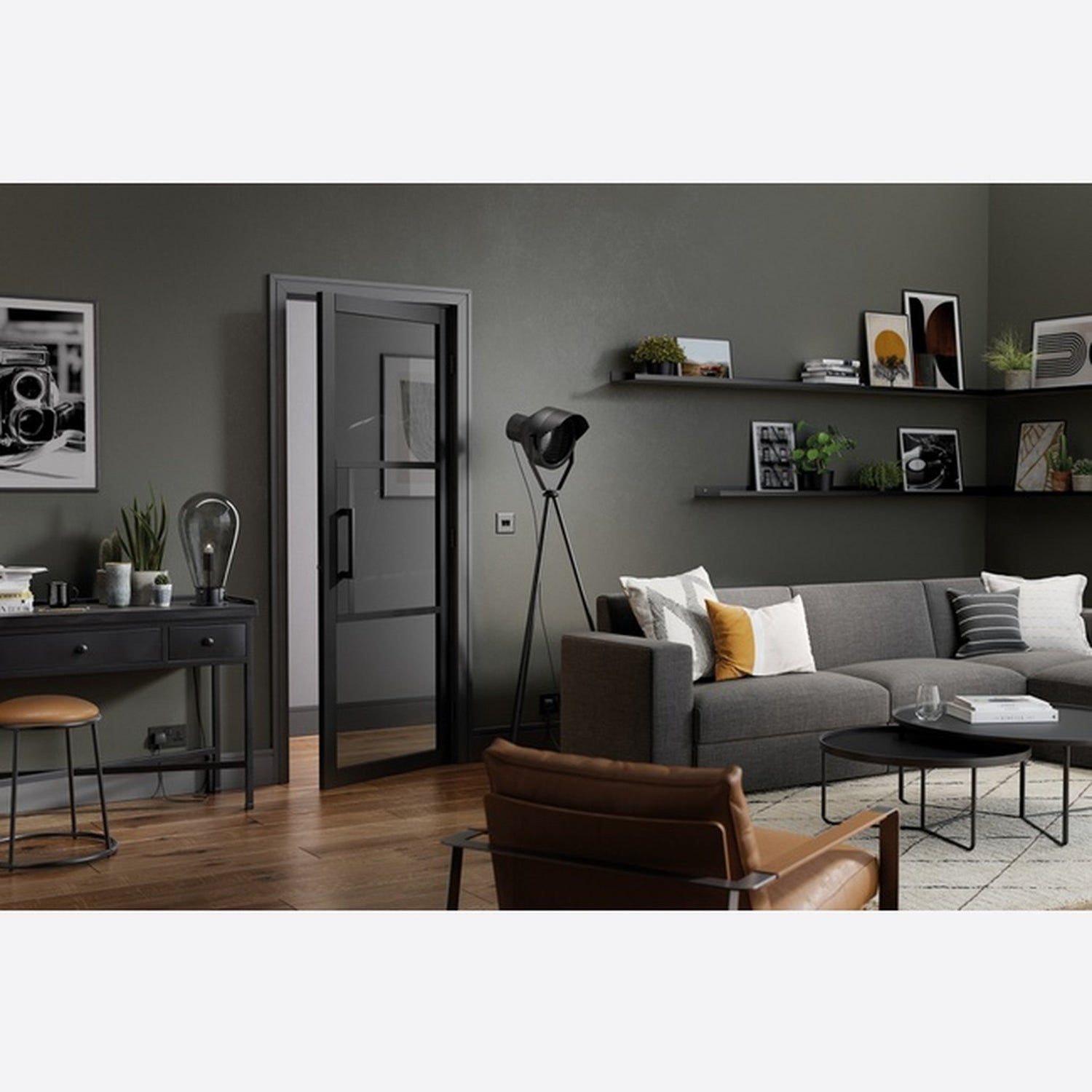 Tribeca Black 3P Tinted Glazed Internal Door - Lifestyle Image 1