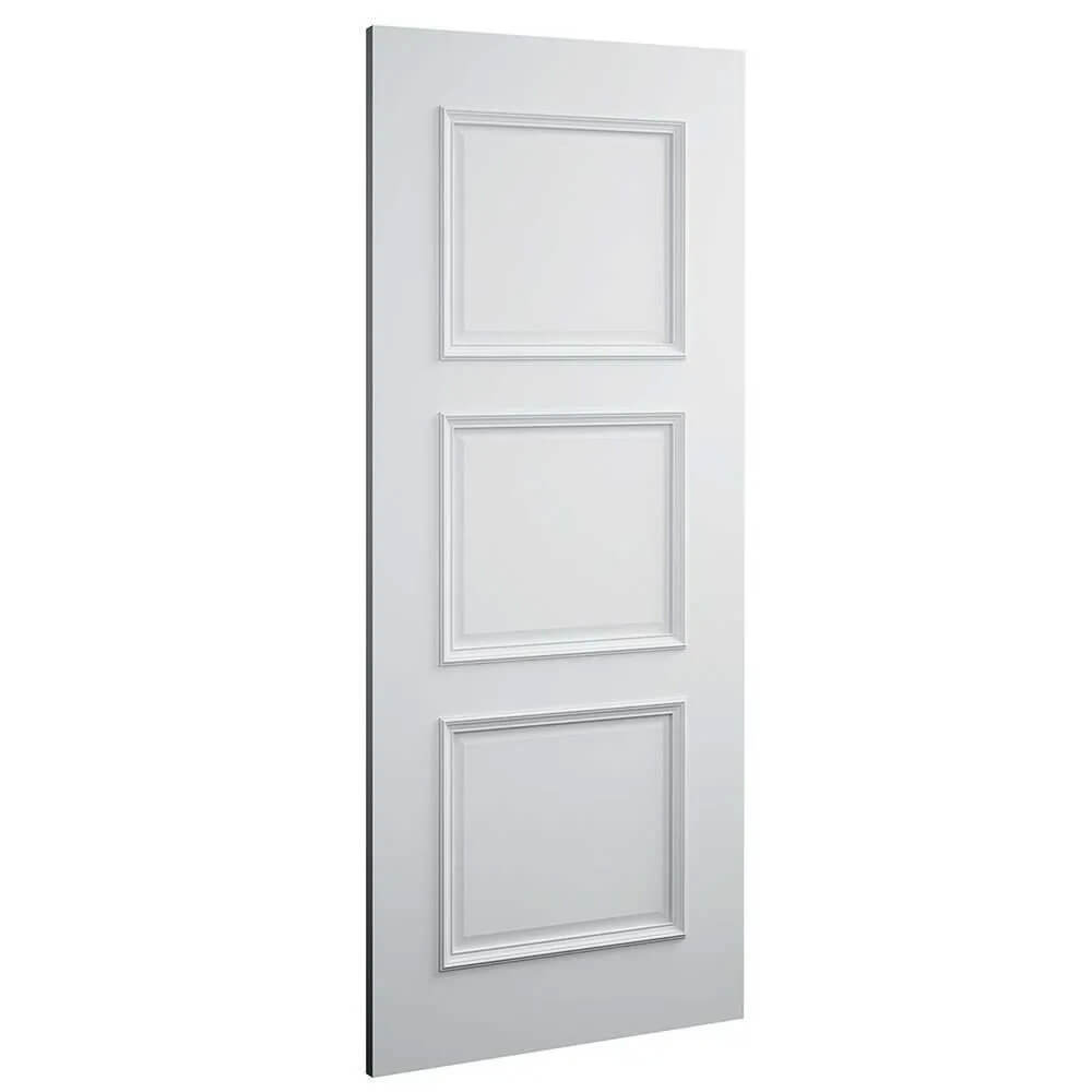 White door with three panel design on a white background