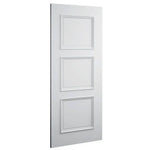 White door with three panel design on a white background