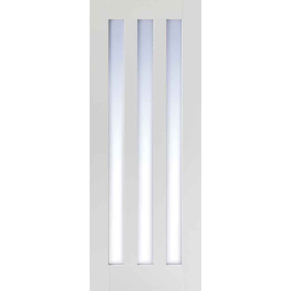 Product Utah white primed clear glazed door with three vertical glass panels