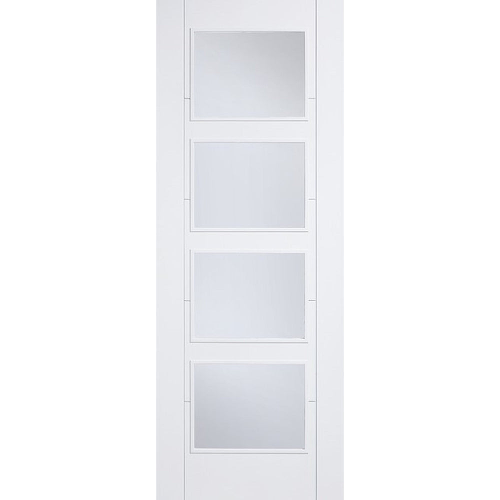 Product Vancouver white primed FD30 fire door with four clear glass panels