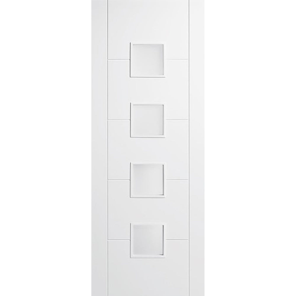 Product Vancouver white primed frosted glazed internal door with four glass panels
