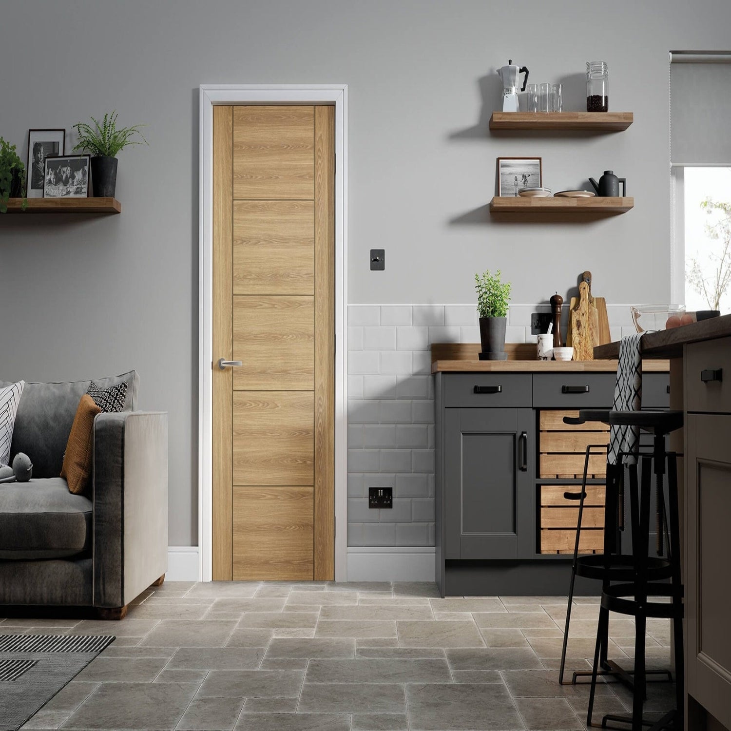 Vancouver 5 Panel Oak Internal Door - Lifestyle Image 1