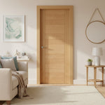 Lifestyle oak Vancouver five-panel internal door in a bright contemporary living room