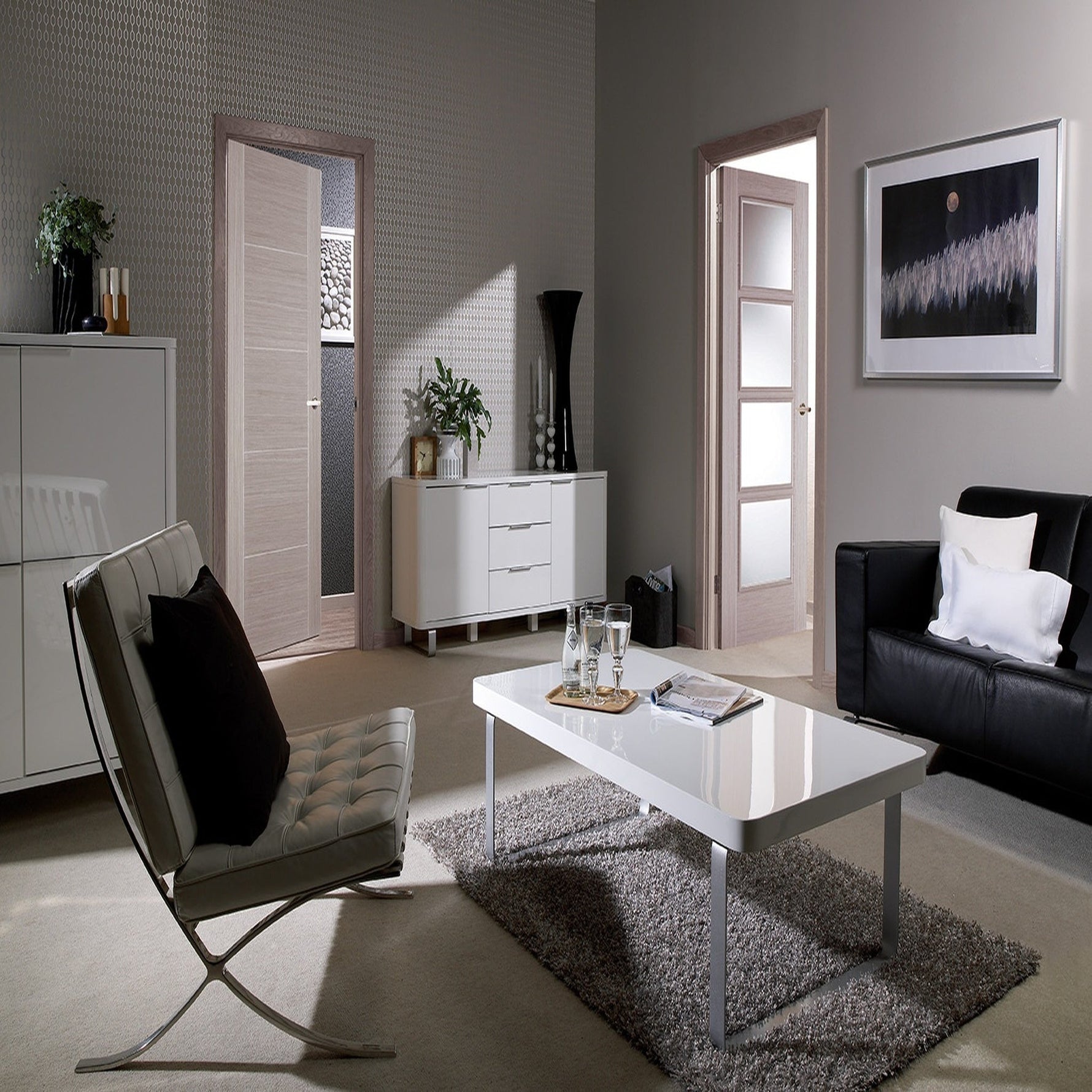 Vancouver Light Grey 4L Glazed Internal Door - Lifestyle Image 1
