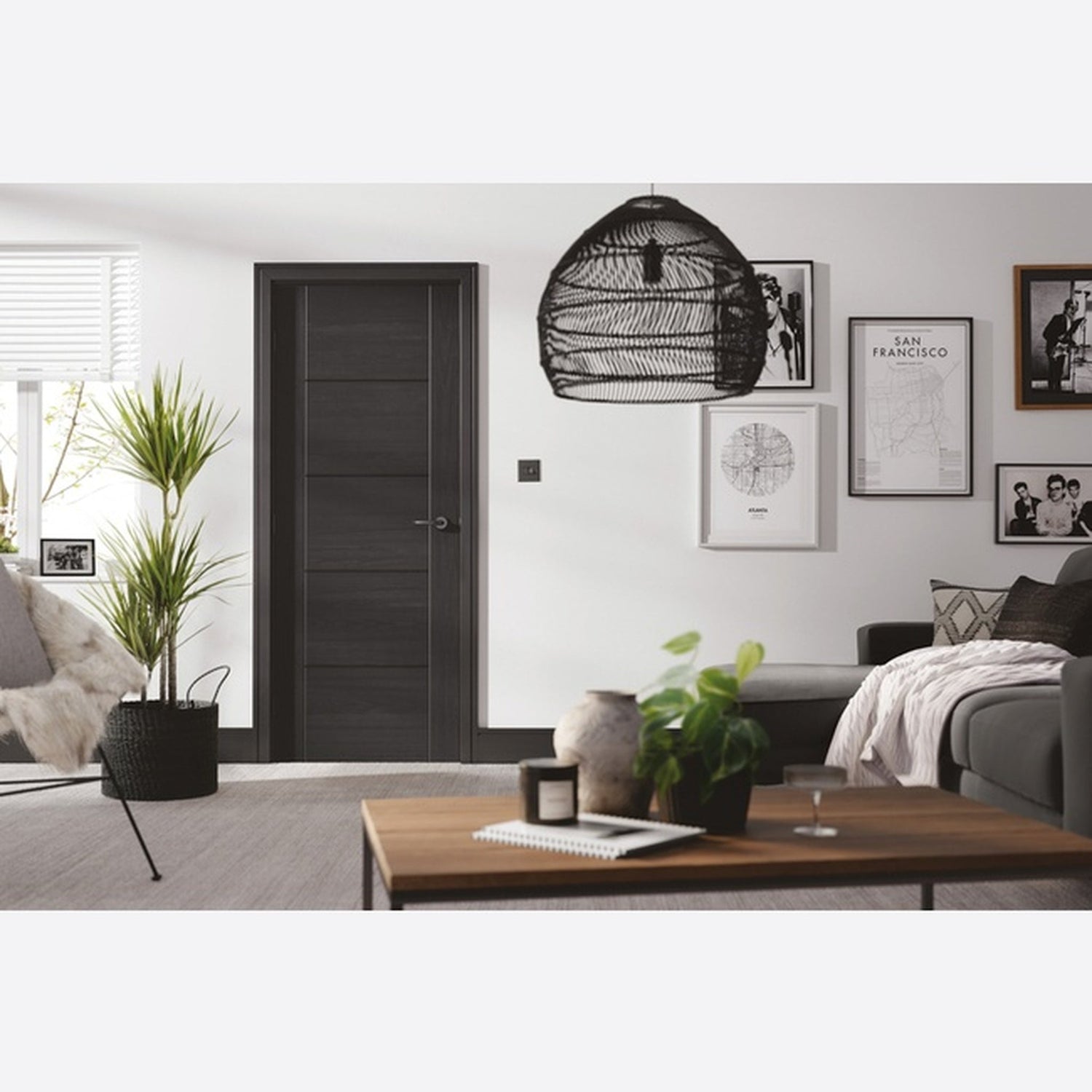 Vancouver Pre-Finished Charcoal Black Fire Door - Lifestyle Image 1