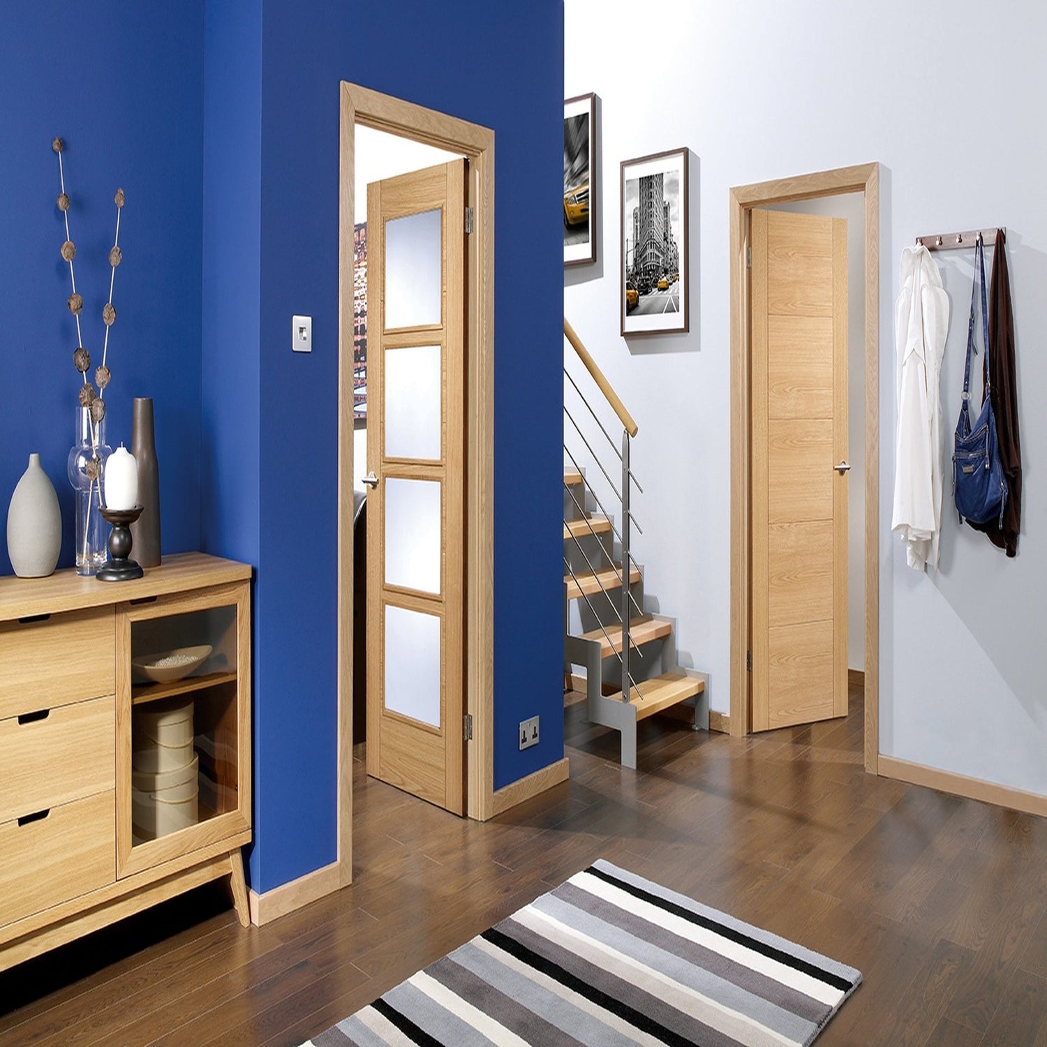Vancouver Prefinished Oak 4L Glazed FD30 Fire Door - Lifestyle Image 1
