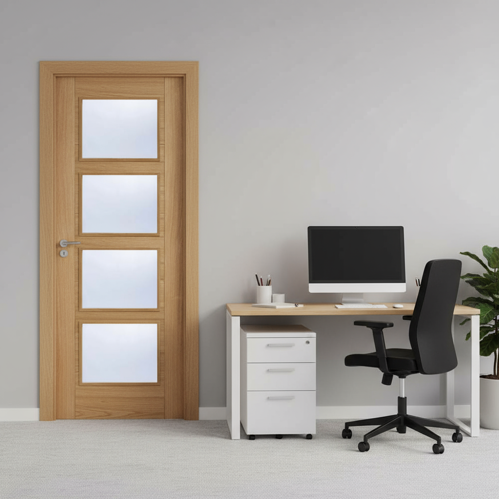 Vancouver Prefinished Oak 4L Glazed FD30 Fire Door