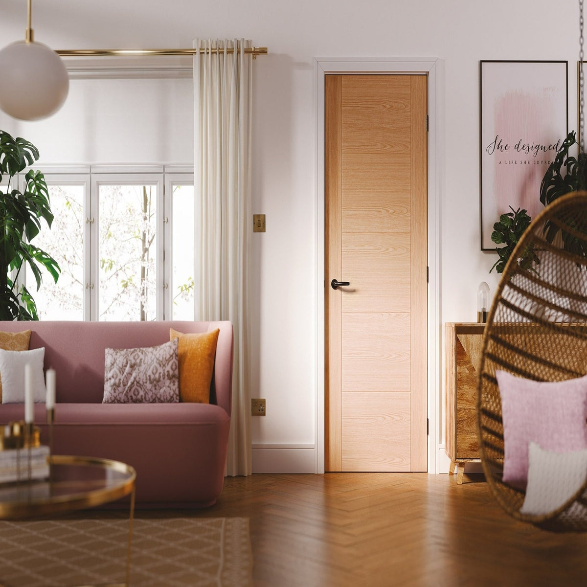 Vancouver Prefinished Oak FD60 Internal Fire Door - Lifestyle Image 1