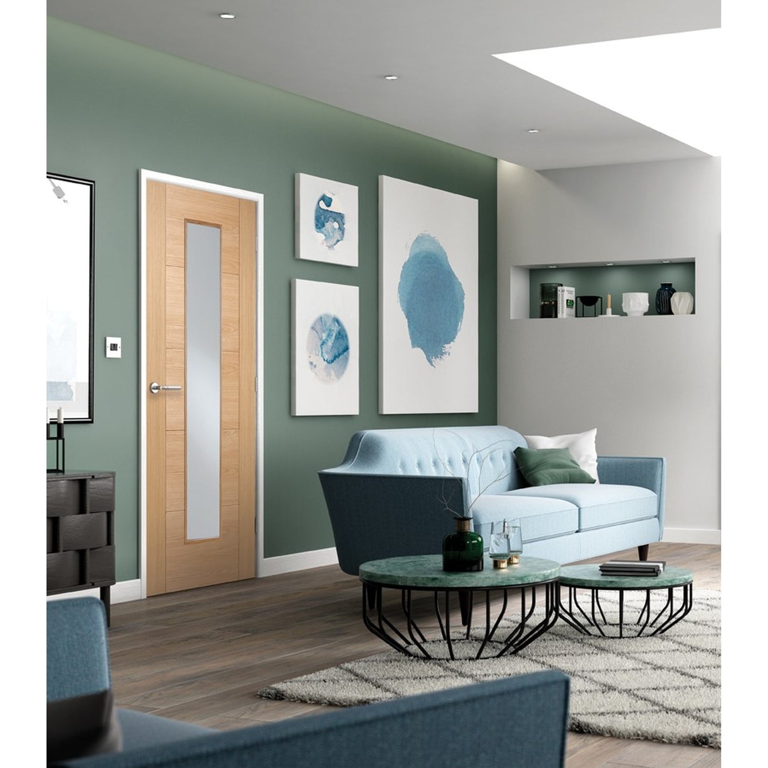Vancouver Prefinished Oak Long Light Glazed Internal Door - Lifestyle Image 1