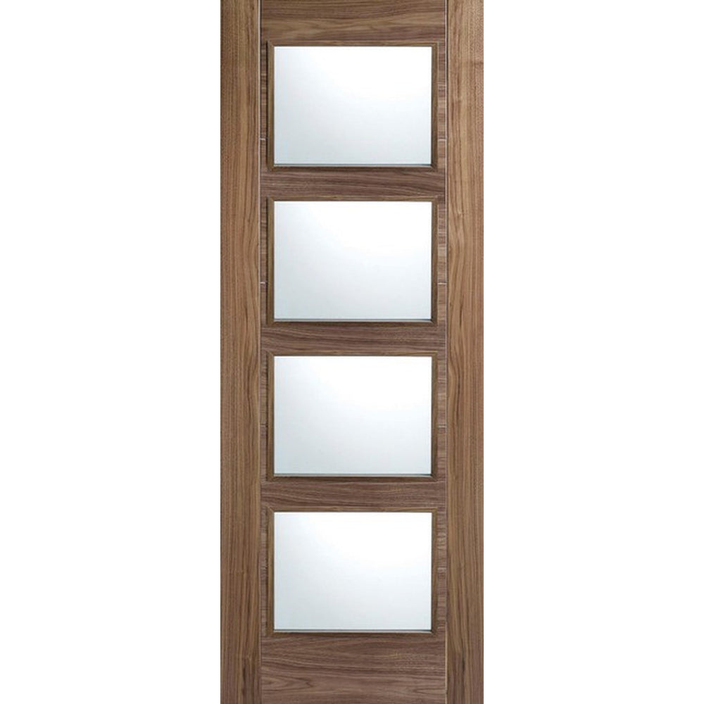 Product Vancouver walnut prefinished FD30 four-light glazed internal door